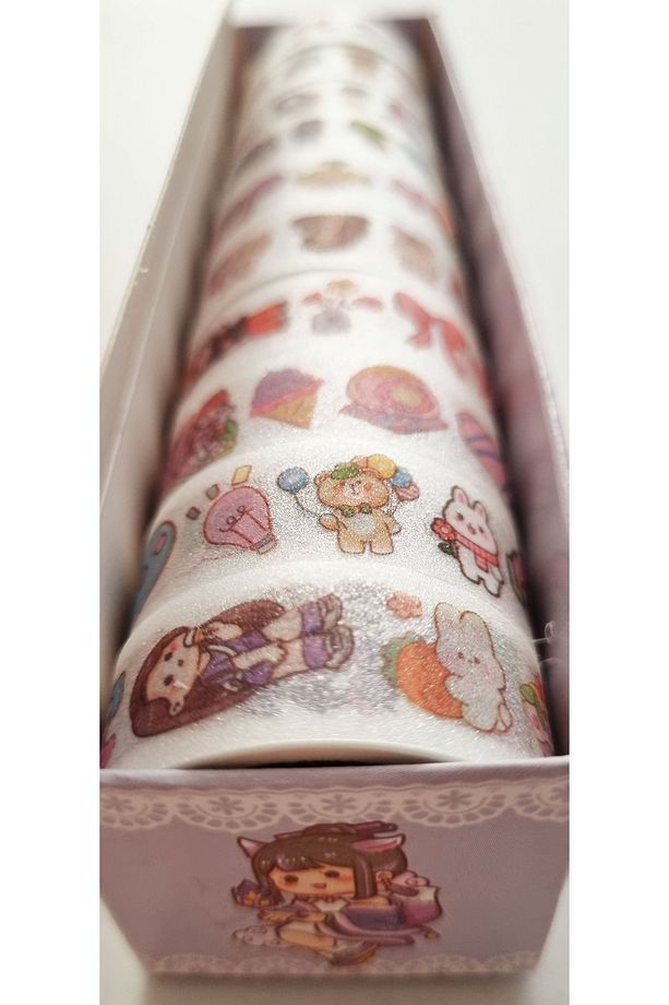 10 Adet (1 Paket 10'lu) Simli Stickerli Bant 15mm x 1m x 10 Lila Seri - 1