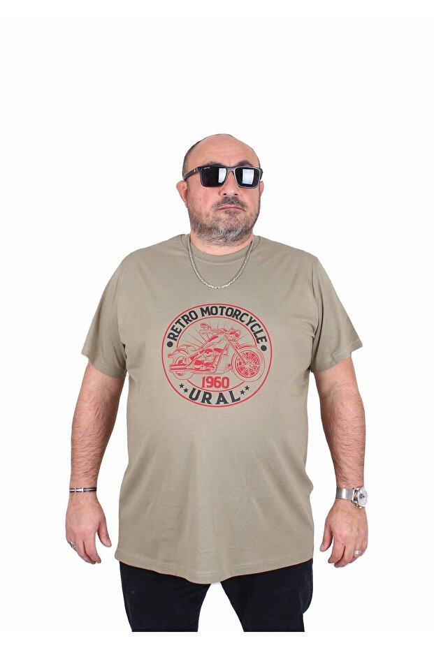 Men's Plus Size Crew Neck T-Shirt Motorcycle 25171 Khaki