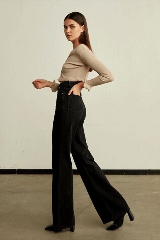 Milano Blueva Blueva 90's Gabrielle Black Power Lycra Super High Waist Loose Jeans Palazzo (New)