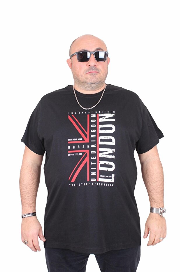 Men's Big Size Crew Neck T-Shirt London 25166 Black