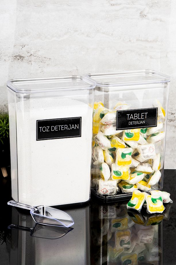 2'li Deterjan Kutusu Seti Ölçekli Toz Deterjan Tablet Deterjan Etiketli 3000ml Mika Deterjanlık Seti - 2