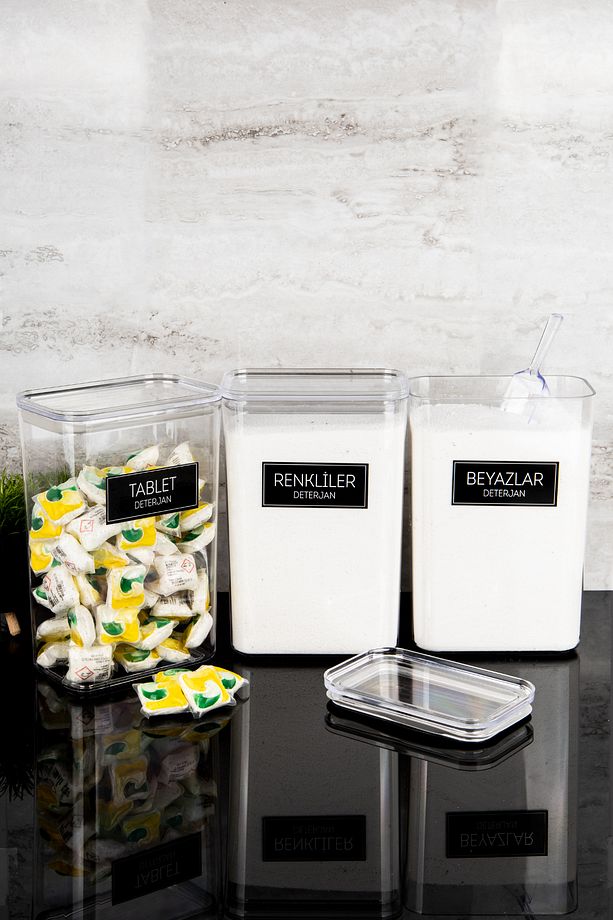 3lü Deterjan Kutusu Seti Ölçekli Renkliler Beyazlar Tablet Deterjan Etiketli 3000ml Mika - 3
