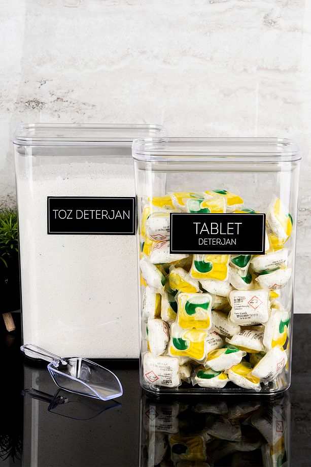 2'li Deterjan Kutusu Seti Ölçekli Toz Deterjan Tablet Deterjan Etiketli 3000ml Mika Deterjanlık Seti - 4