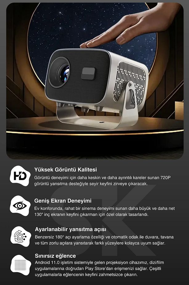 Harvox Apollon A1 | Dev Ekran 4K Ultra HD, Android 11, WiFi & Bluetooth, Taşınabilir Ev Sineması - 4