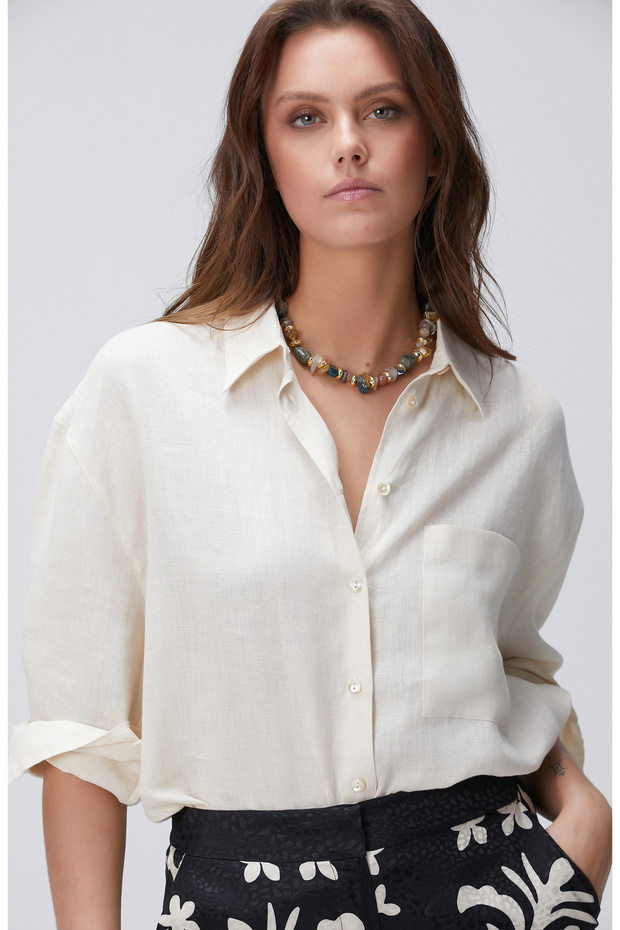 Bej Keten Gömlek - 2