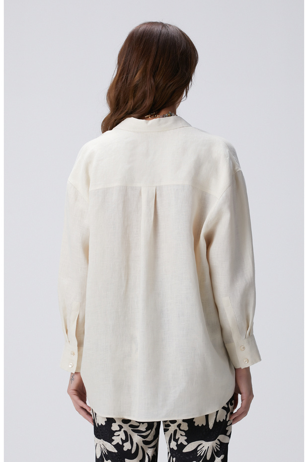 Bej Keten Gömlek - 5
