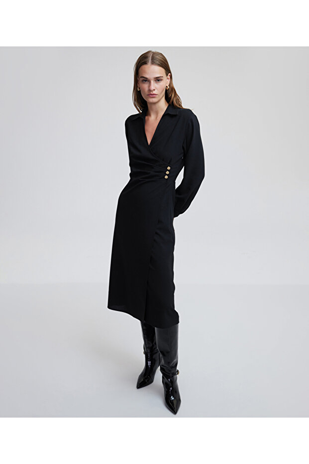 Metal Buttoned Shirt Collar Dress