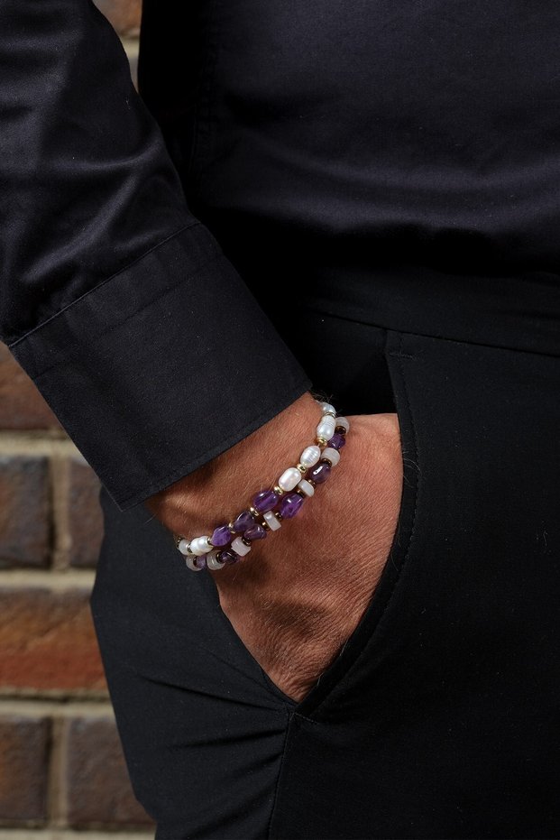 Love, Peace & Protection: Pearl, Amethyst, Hematite & Pink Quartz Bracelet