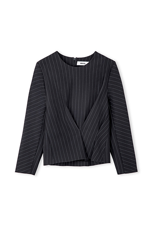 Drapeli çizgi desen bluz - 3