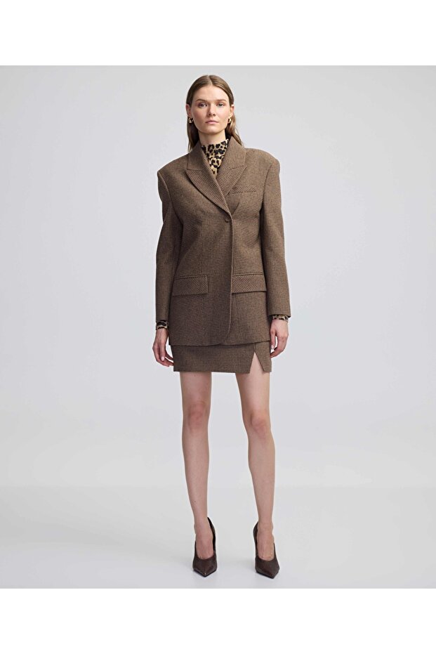 Mini ekose desen blazer - 2