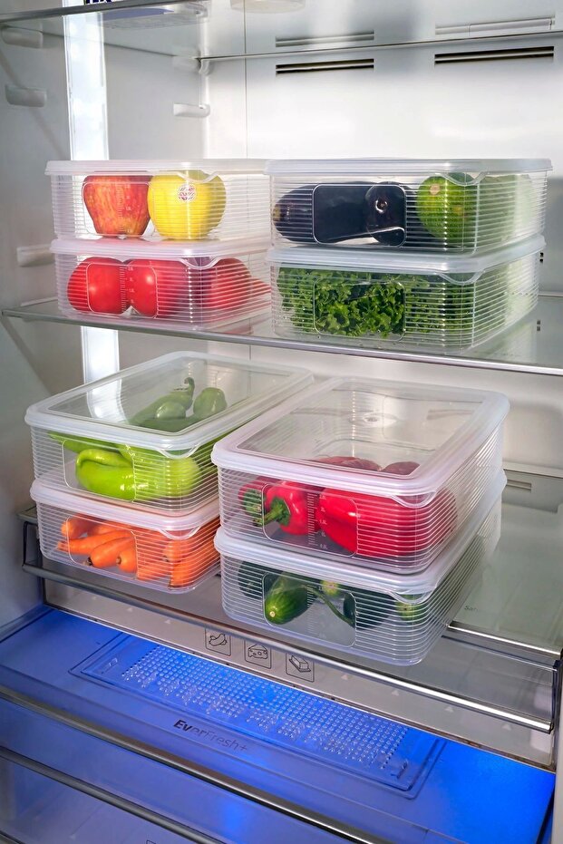 Vacuum 6 Pieces 3.5 Lt Leakproof Large Size Rectangular Food Storage Container Set with Gauge - Transparent - 6