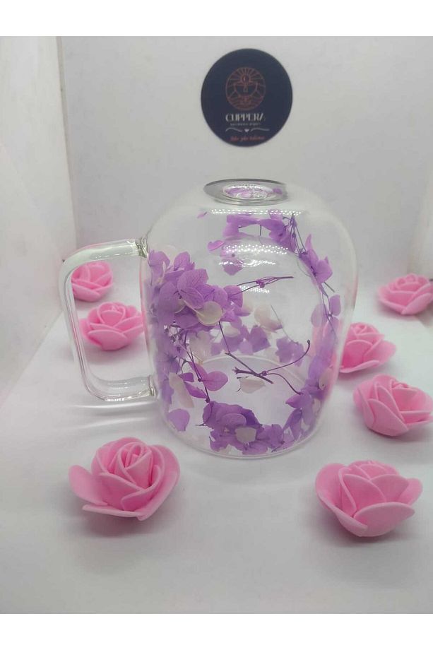 Isıya Dayanıklı Çift Cidarlı Kurutulmuş Canlı Çiçekli Kupa - 7