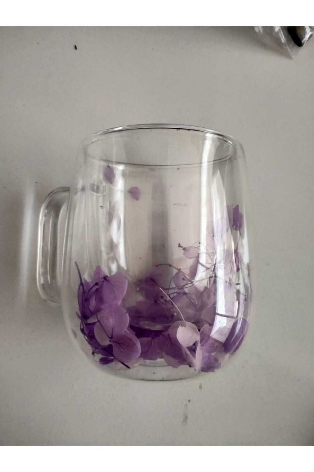Isıya Dayanıklı Çift Cidarlı Kurutulmuş Canlı Çiçekli Kupa - 6