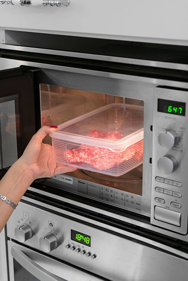 Vacuum 6 Pieces 3.5 Lt Leakproof Large Size Rectangular Food Storage Container Set with Gauge - Transparent - 4