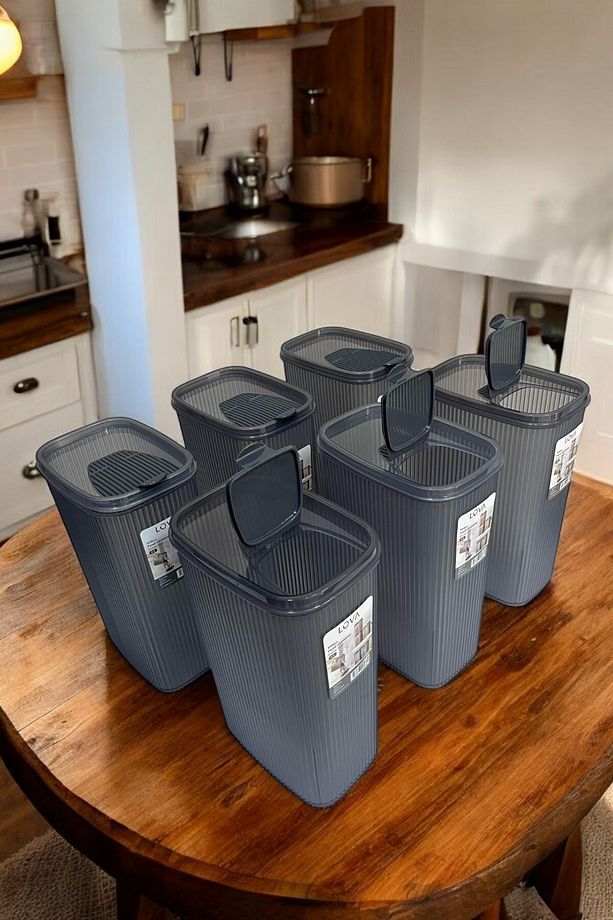 Erzak Saklama Kabı 4 lt, Antrasit, 6'lı Set - 1