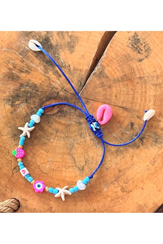 Seashell Detailed Colorful Anklet Colorful Beaded