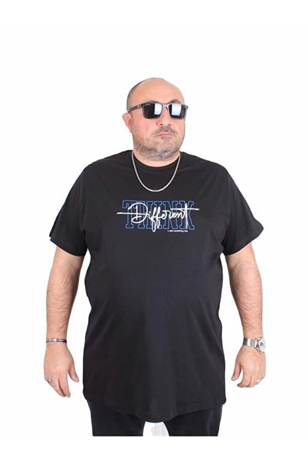 Men's Large Size Crew Neck T-Shirt Different 25148 Black
