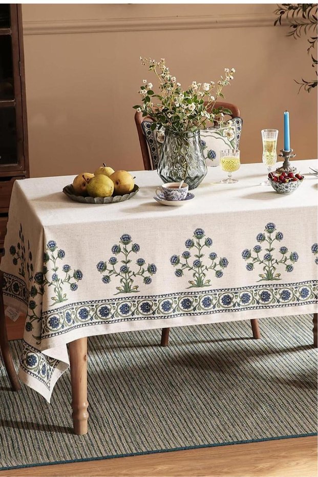 Vintage Series I Raw Linen Fabric Printed Table Cloth Raisin