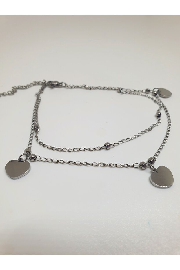 1. Grade Quality 316L Steel Anklet, Double Chain with Heart Figure Model No 7
