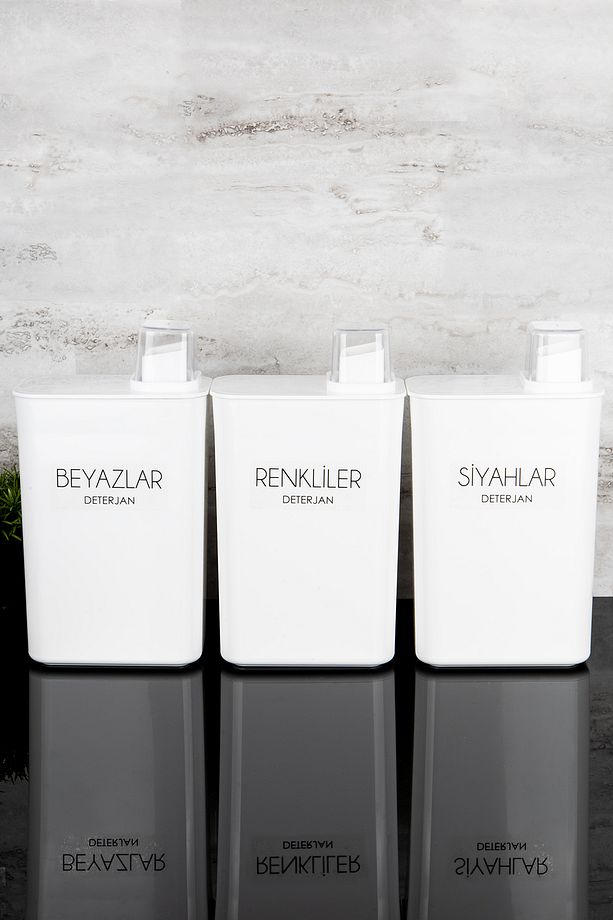 3lü Kendinden Ölçekli Deterjanlık Kutusu Seti Renkliler Beyazlar Siyahlar Deterjan Etiketli 3000ml - 4