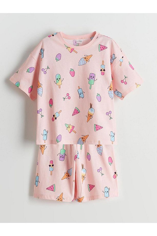 LCW Kids  Bisiklet Yaka Kız Çocuk Şortlu Pijama Takımı - 1