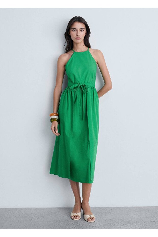 Fiyonklu halter yaka elbise - 2