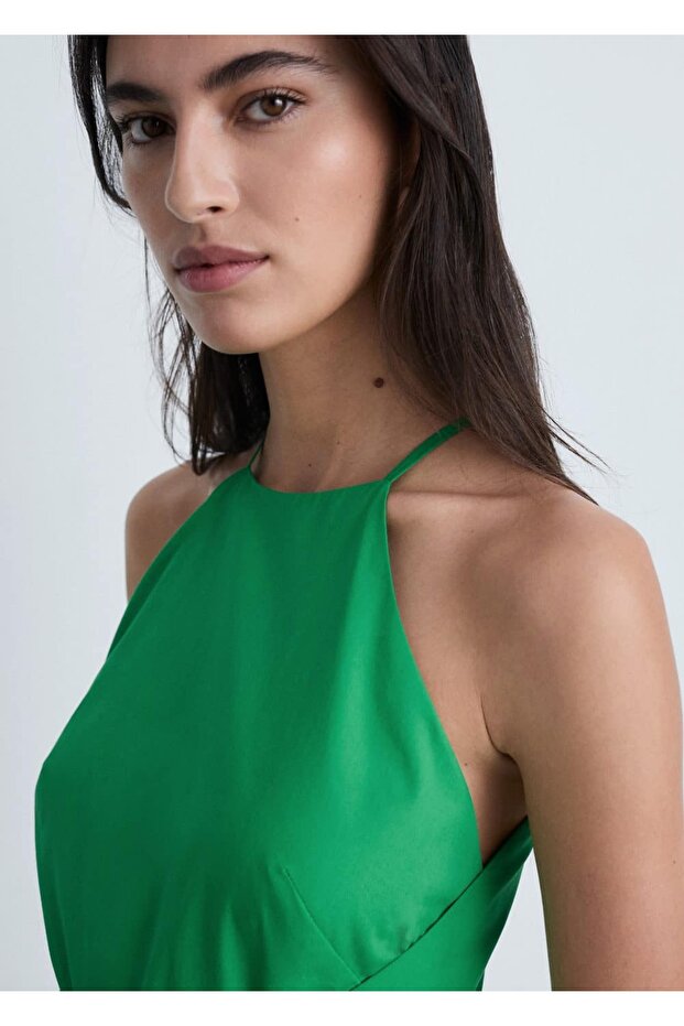 Fiyonklu halter yaka elbise - 6