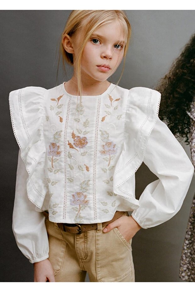 Çiçek işlemeli bluz - 1