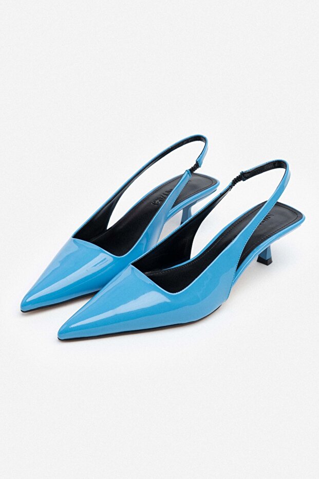 Rodney kék lakkbőr női sarkú cipő gumival - 5