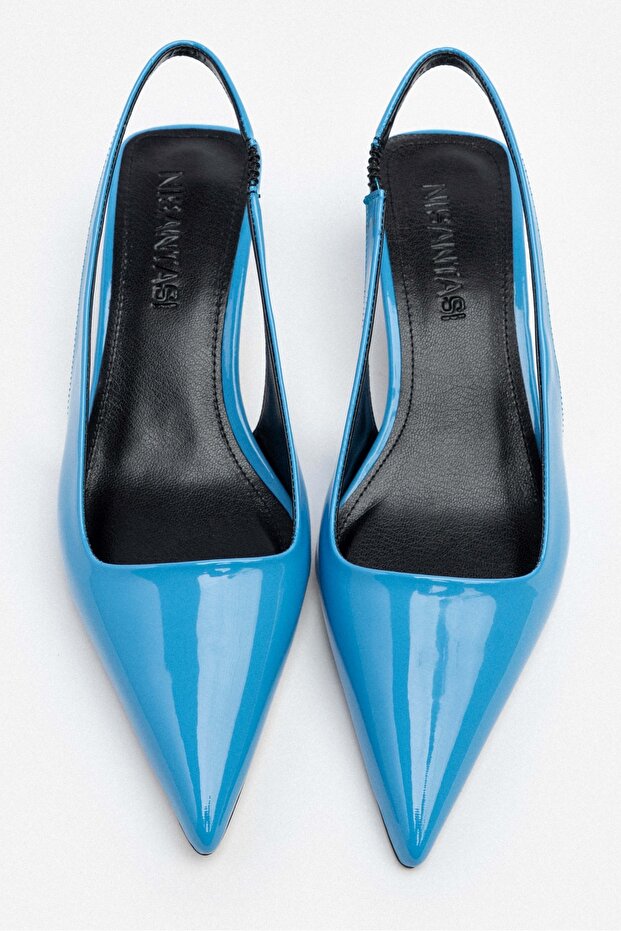 Rodney kék lakkbőr női sarkú cipő gumival - 7