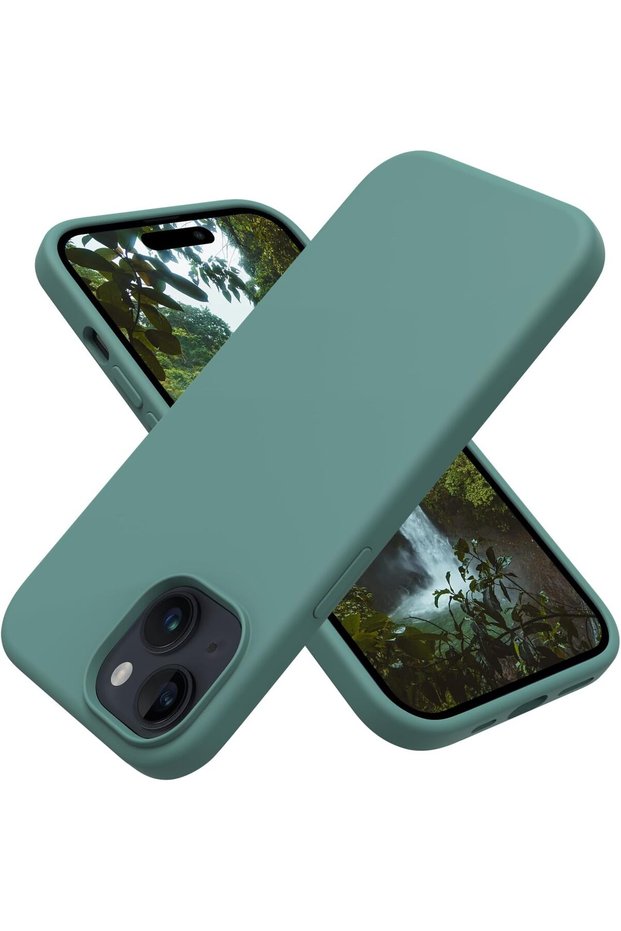 Soft Silicone with Velvet Inner Surface Compatible with iPhone 13/14 High Quality Launch Case-Pine Green