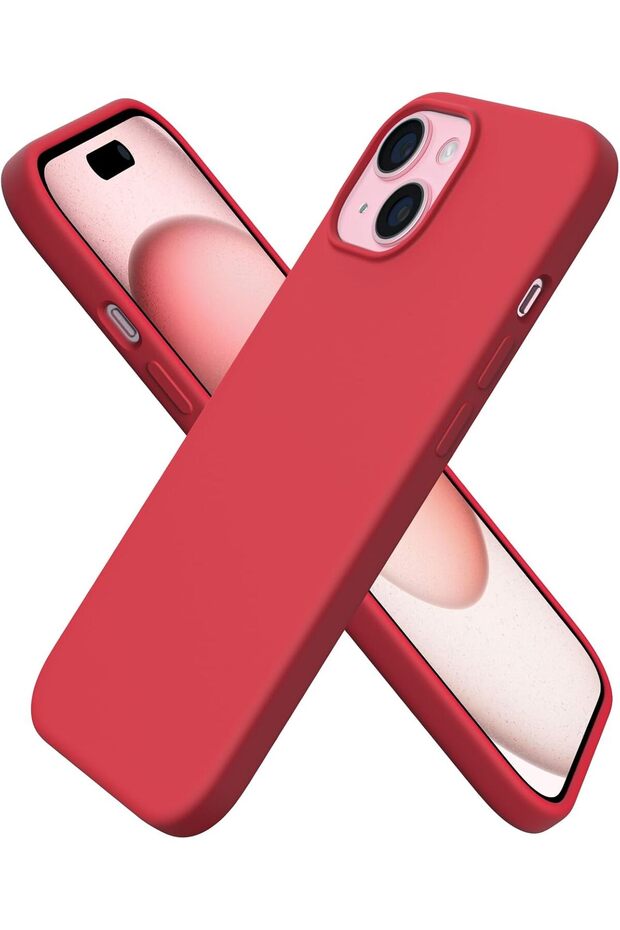 حافظة إطلاق عالية الجودة من السيليكون الناعم مع سطح داخلي مخملي متوافق مع هاتف iPhone 15 Plus - أحمر