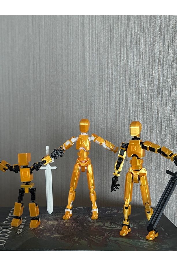 Oynar Eklemli Robot Figür Oyuncak Altın 5'li Set(kılıç,dummy,mini) - 3