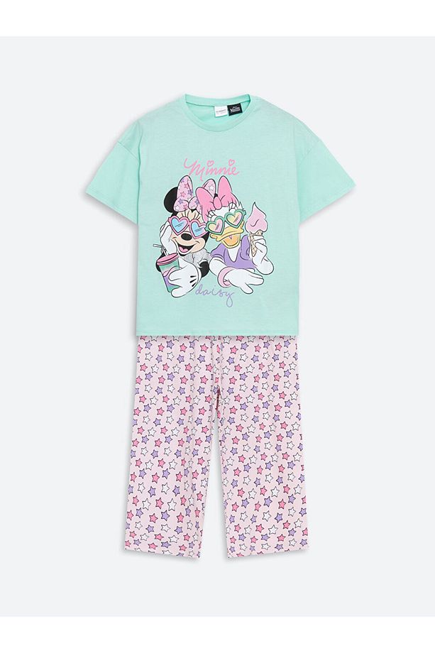 LCW Kids Bisiklet Yaka Minnie Mouse ve Daisy Duck Baskılı Kız Çocuk Pijama Takımı - 1