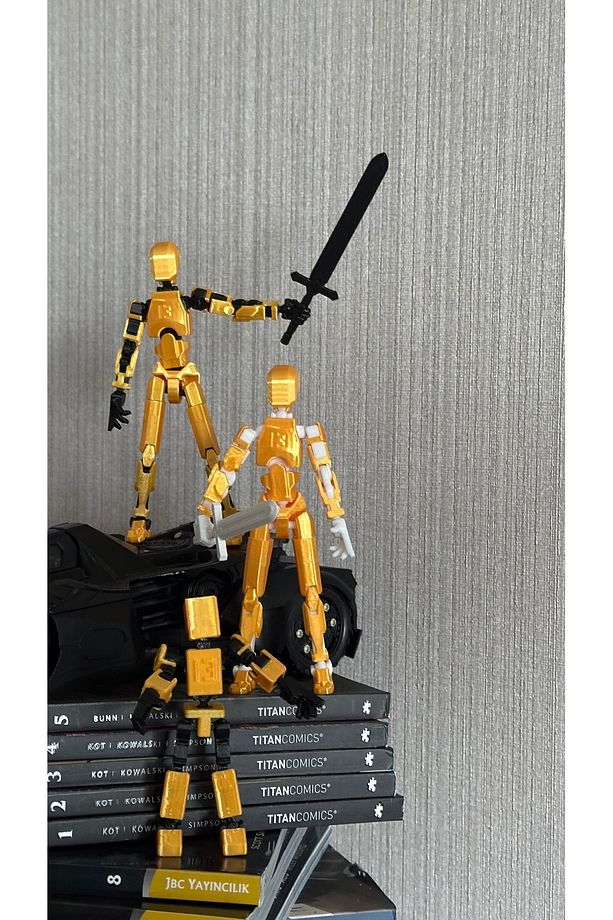 Oynar Eklemli Robot Figür Oyuncak Altın 5'li Set(kılıç,dummy,mini) - 6