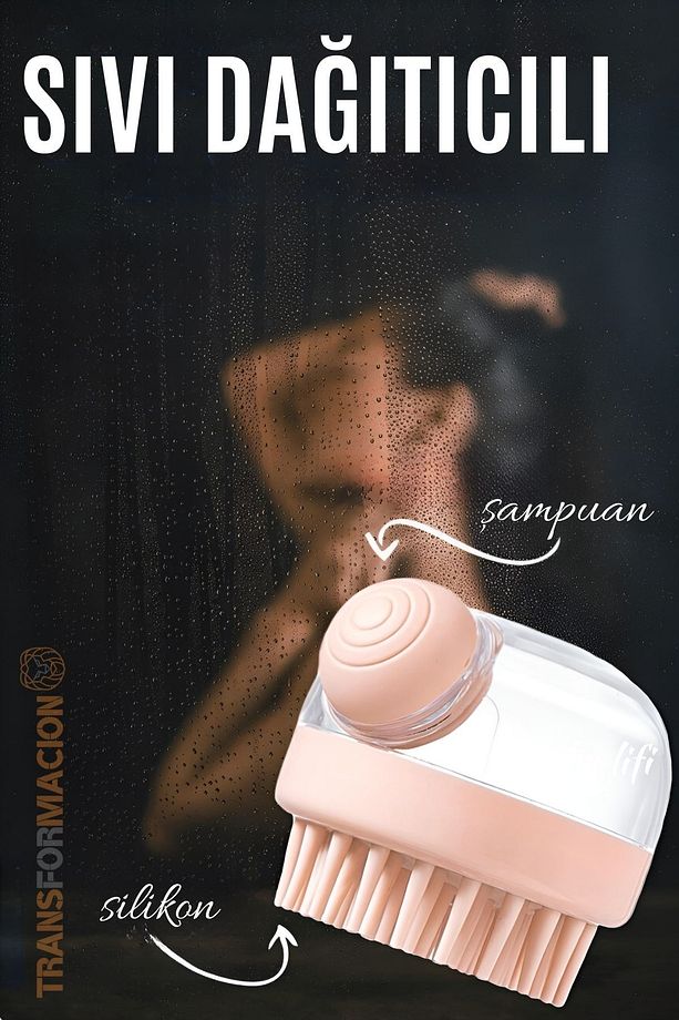 Şampuan Hazneli Silikon Saç Yıkama Peeling ve Masaj Fırçası 721468 - 1