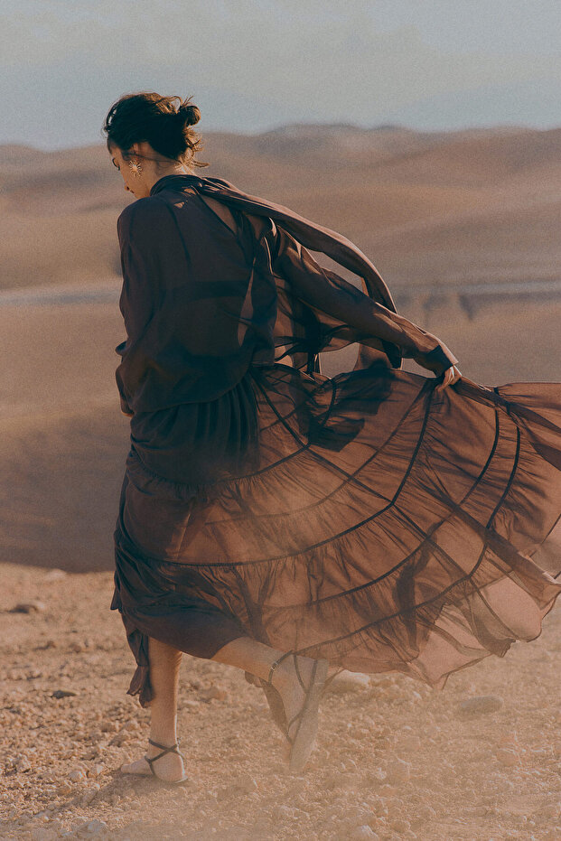 Katlı Maksi Etek - 1