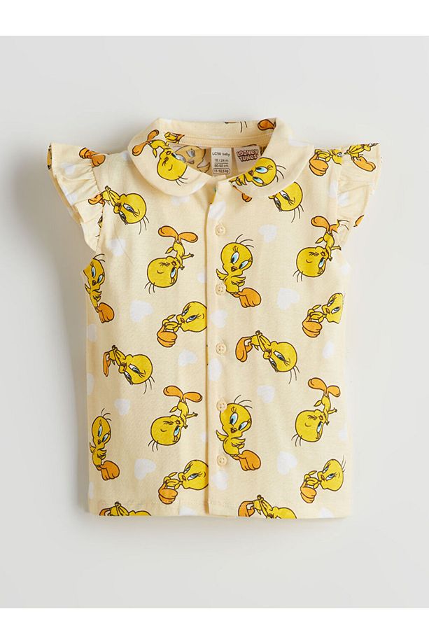 LCW baby Sarı Tweety Baskılı Kız Bebek Şortlu Pijama Takım - 2