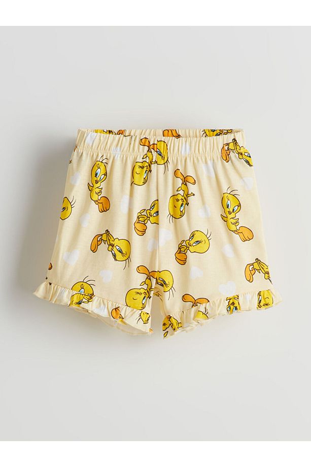 LCW baby Sarı Tweety Baskılı Kız Bebek Şortlu Pijama Takım - 3
