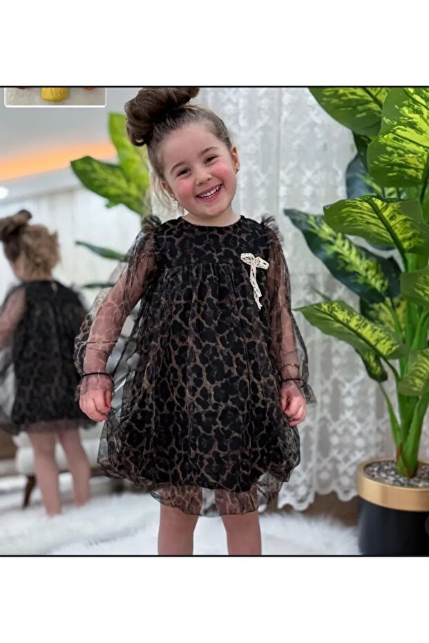 Girl's Leopard Print Chiffon Children's Dress