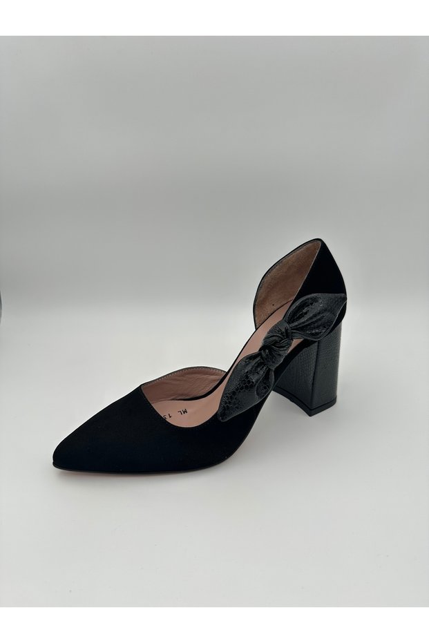Black Suede Leather Women's Heeled Shoes
