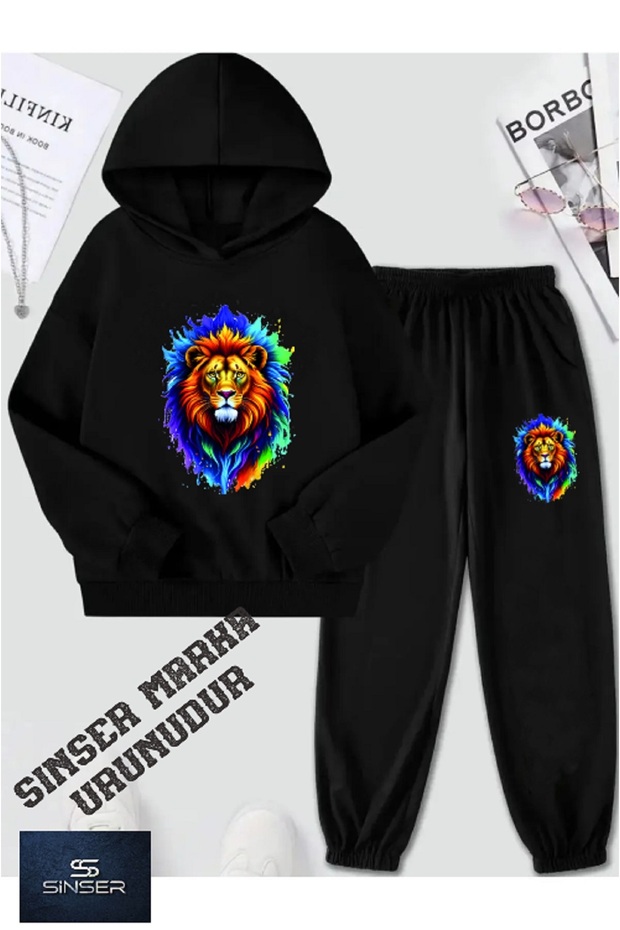Hooded Children's Lion Printed Tracksuit Set