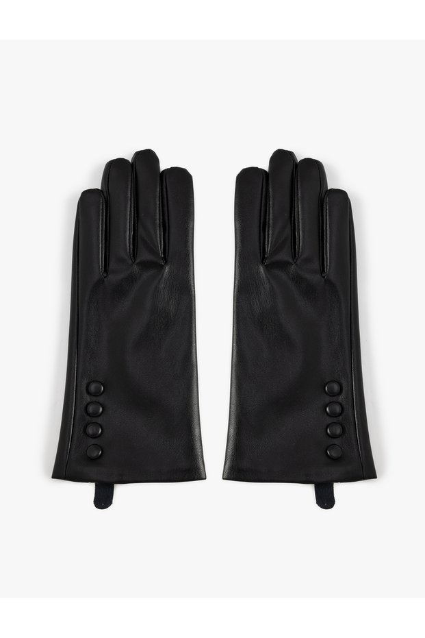 Gloves Faux Leather Button Detailed