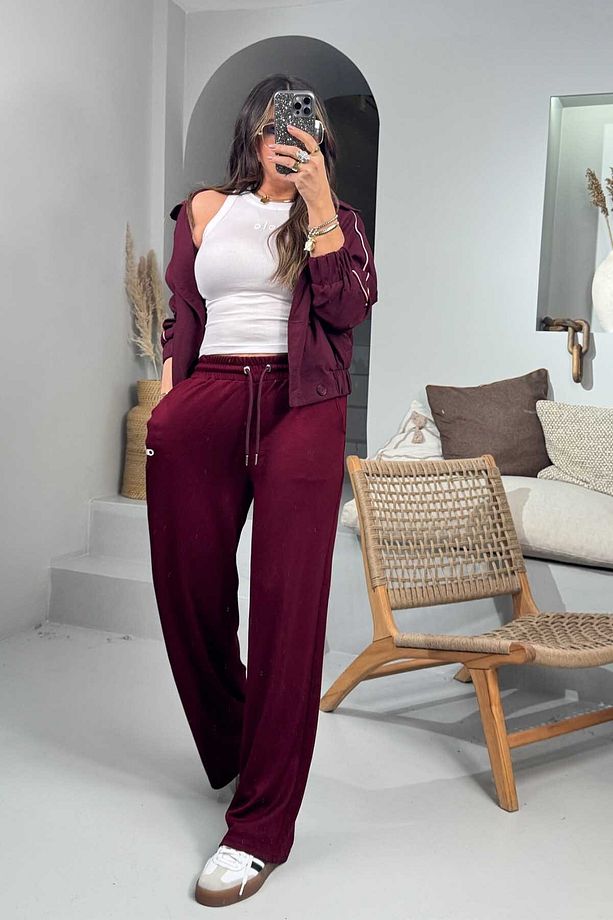 Modal Kumaş Silikon Baskı Eşofman Altı Bordo - 1