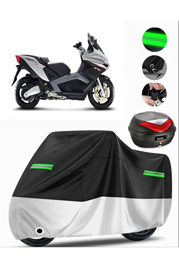 Aprilia Srv 850 ?.E. Abs Rear Bag Compatible Premium Motorcycle Tarpaulin (Lock Compatible) Black-Grey