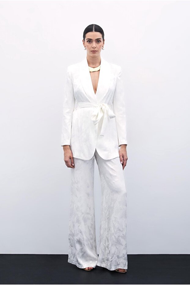 Jacquard wide leg trousers - ecru