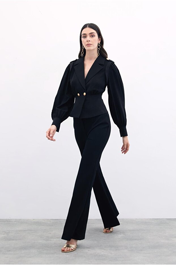 سترة قصيرة مزدوجة الصدر - أسود - 3