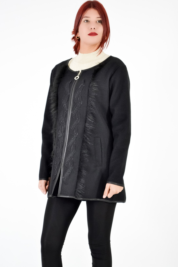 Çift Tarafı Saçaklı İşlemeli Ceket - 3