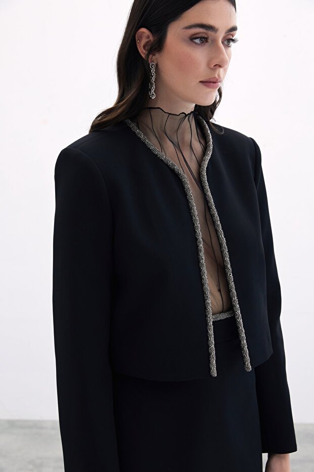 Beaded Short Jacket - Black - 6
