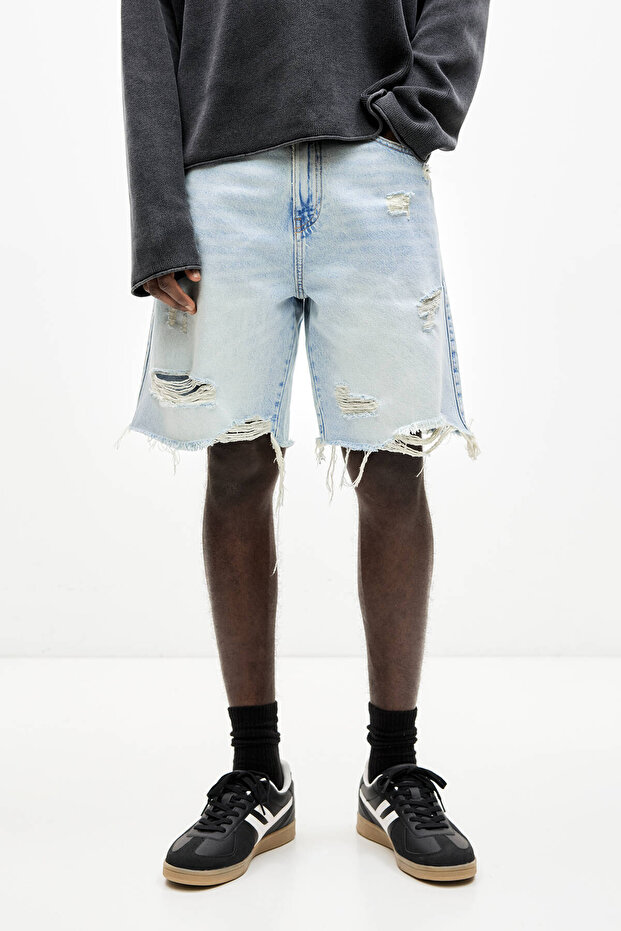 Distressed denim bermuda - 2